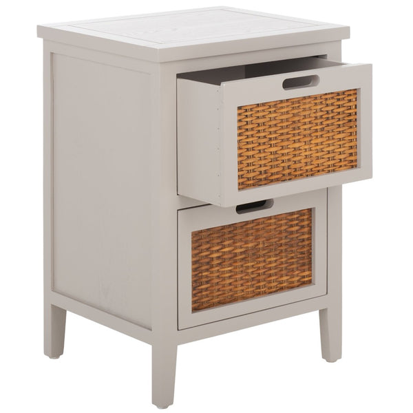 Safavieh Jonah Two-Drawer End Table: Elegant British Colonial Accent With Woven Panels & Compact Design Grey AMH6531C