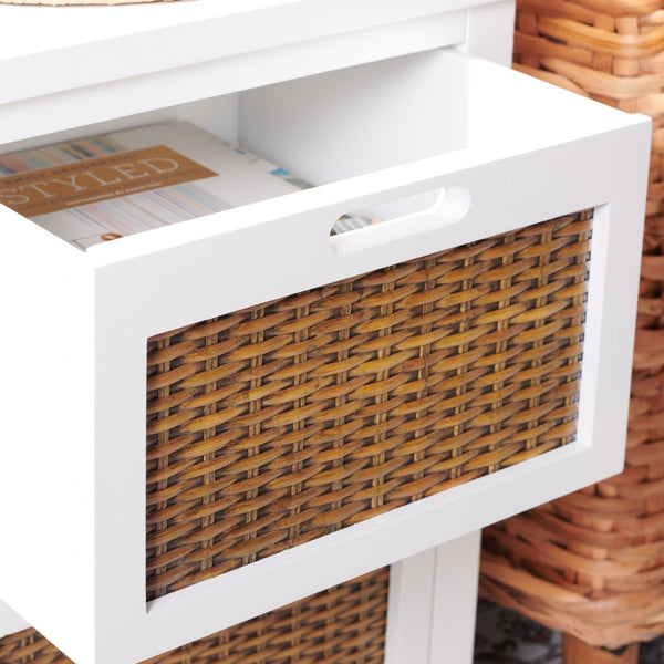Safavieh Jonah Two-Drawer End Table: Elegant British Colonial Accent With Woven Panels & Compact Design White AMH6531D