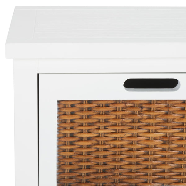 Safavieh Jonah Two-Drawer End Table: Elegant British Colonial Accent With Woven Panels & Compact Design White AMH6531D