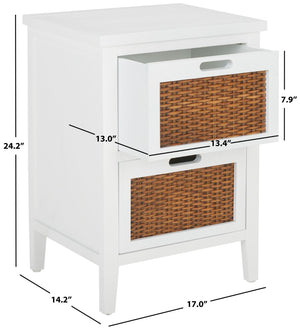 Safavieh Jonah Two-Drawer End Table: Elegant British Colonial Accent With Woven Panels & Compact Design White AMH6531D