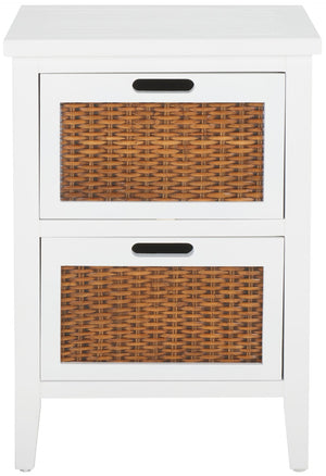 Safavieh Jonah Two-Drawer End Table: Elegant British Colonial Accent With Woven Panels & Compact Design White AMH6531D