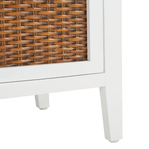 Safavieh Jonah Two-Drawer End Table: Elegant British Colonial Accent With Woven Panels & Compact Design White AMH6531D