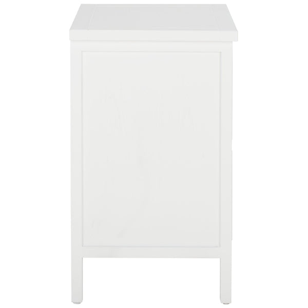 Safavieh Jonah Two-Drawer End Table: Elegant British Colonial Accent With Woven Panels & Compact Design White AMH6531D