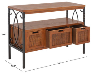Safavieh Joshua Farmhouse 3 Drawer Media Stand - Vintage Style With Wicker Fronts & Antique Pewter Frame AMH6532A