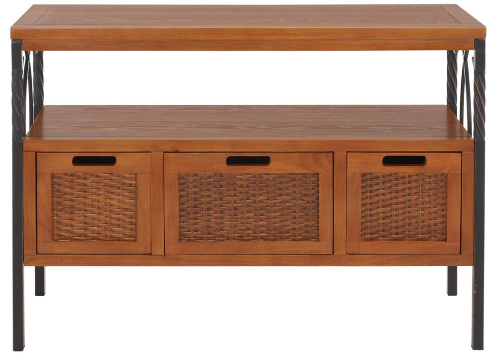 Safavieh Joshua Farmhouse 3 Drawer Media Stand - Vintage Style With Wicker Fronts & Antique Pewter Frame AMH6532A