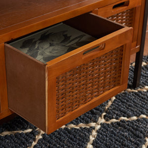 Safavieh Joshua Farmhouse 3 Drawer Media Stand - Vintage Style With Wicker Fronts & Antique Pewter Frame AMH6532A