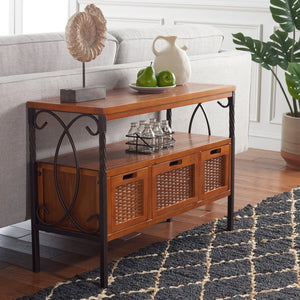 Safavieh Joshua Farmhouse 3 Drawer Media Stand - Vintage Style With Wicker Fronts & Antique Pewter Frame AMH6532A