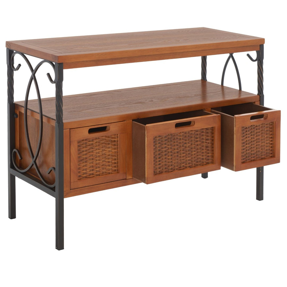 Safavieh Joshua Farmhouse 3 Drawer Media Stand - Vintage Style With Wicker Fronts & Antique Pewter Frame AMH6532A