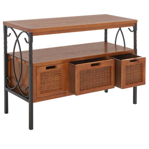 Safavieh Joshua Farmhouse 3 Drawer Media Stand - Vintage Style With Wicker Fronts & Antique Pewter Frame AMH6532A