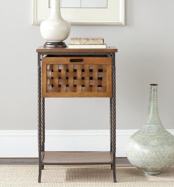 Safavieh Nlan Side Table With Lattice Drawer - Stylish Storage For Living Room Or Bedroom In Honey Oak Finish AMH6533A