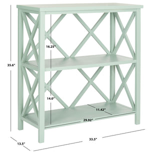 Safavieh Liam Farmhouse-Style 2-Tier Open Bookcase With X-Frame Design For Stylish Storage And Display Dusty Green AMH6536D