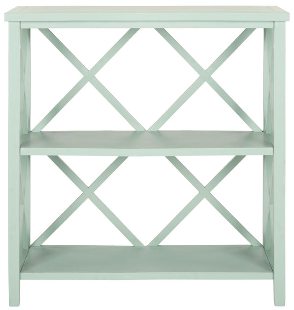 Safavieh Liam Farmhouse-Style 2-Tier Open Bookcase With X-Frame Design For Stylish Storage And Display Dusty Green AMH6536D