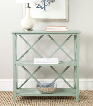Safavieh Liam Farmhouse-Style 2-Tier Open Bookcase With X-Frame Design For Stylish Storage And Display Dusty Green AMH6536D