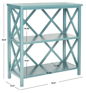 Safavieh Liam Farmhouse-Style 2-Tier Open Bookcase With X-Frame Design For Stylish Storage And Display Teal AMH6536E