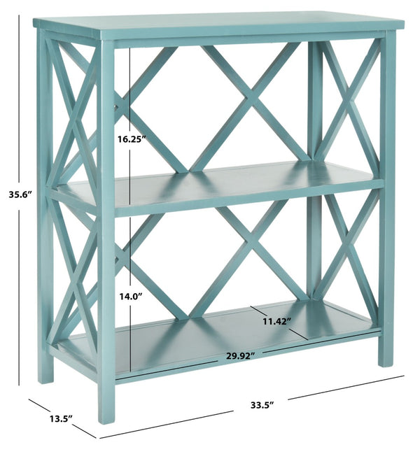 Safavieh Liam Farmhouse-Style 2-Tier Open Bookcase With X-Frame Design For Stylish Storage And Display Teal AMH6536E