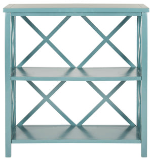 Safavieh Liam Farmhouse-Style 2-Tier Open Bookcase With X-Frame Design For Stylish Storage And Display Teal AMH6536E