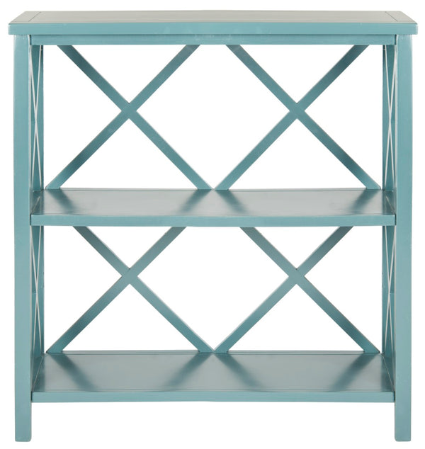 Safavieh Liam Farmhouse-Style 2-Tier Open Bookcase With X-Frame Design For Stylish Storage And Display Teal AMH6536E