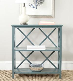 Safavieh Liam Farmhouse-Style 2-Tier Open Bookcase With X-Frame Design For Stylish Storage And Display Teal AMH6536E