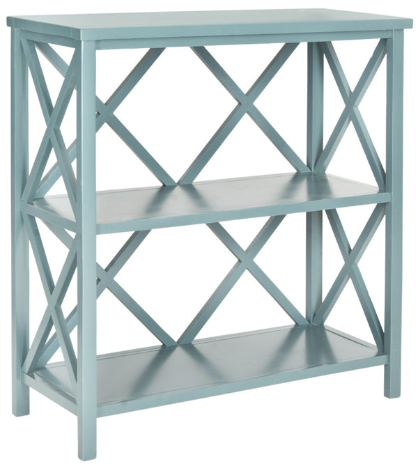Safavieh Liam Farmhouse-Style 2-Tier Open Bookcase With X-Frame Design For Stylish Storage And Display Teal AMH6536E