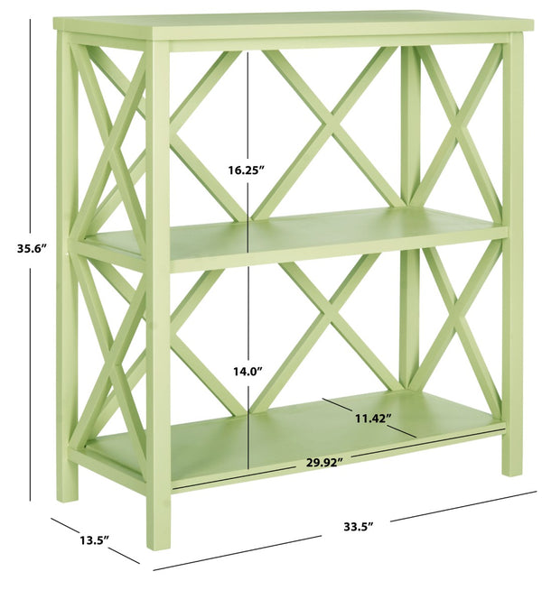 Safavieh Liam Farmhouse-Style 2-Tier Open Bookcase With X-Frame Design For Stylish Storage And Display Avocado Green AMH6536F