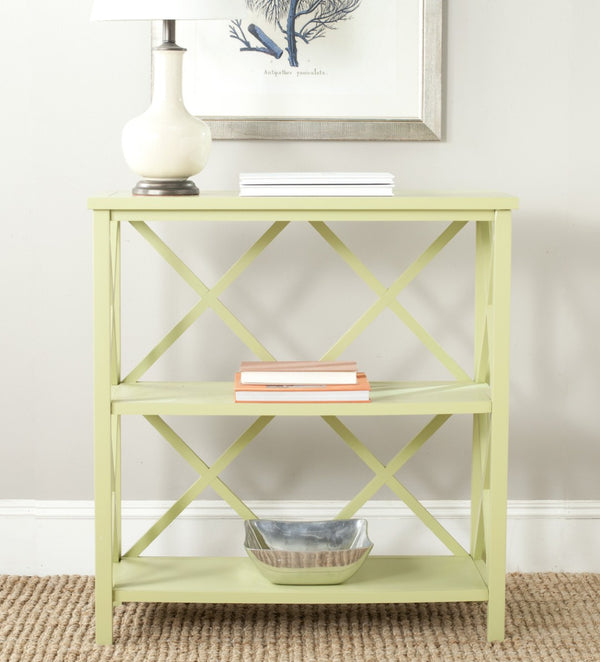 Safavieh Liam Farmhouse-Style 2-Tier Open Bookcase With X-Frame Design For Stylish Storage And Display Avocado Green AMH6536F