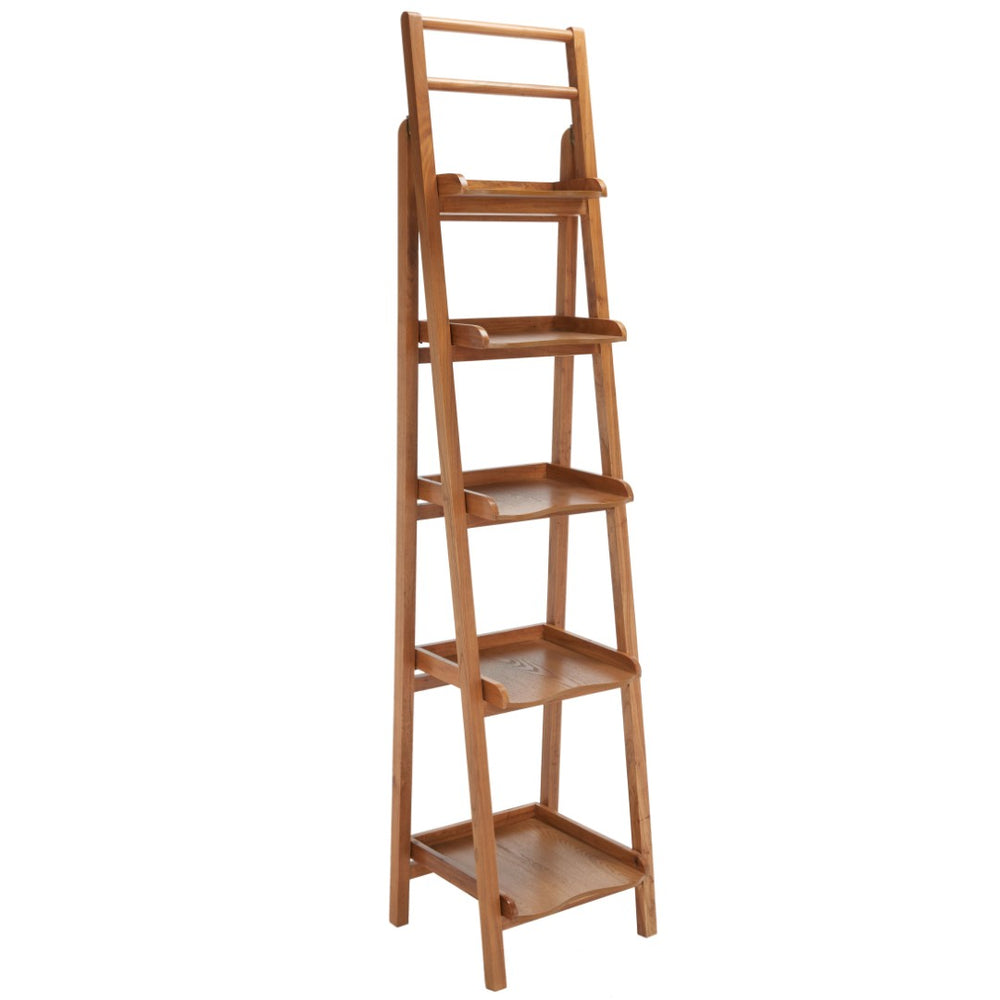 Safavieh Asher Leaning 5-Tier Étagère For Rustic Storage – Stylish Poplar Wood Shelving For Home Décor And Essentials Oak AMH6537D