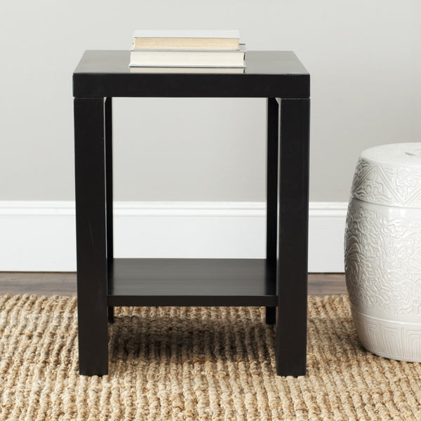 Safavieh Lahoma End Table - Rustic Black Finish With Parson Lines, Perfect Accent For Any Living Space AMH6543B