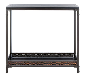Safavieh Dinesh Industrial Console Table With Storage Shelf - Stylish Black Wood Top & Wicker Finish Design AMH6548A