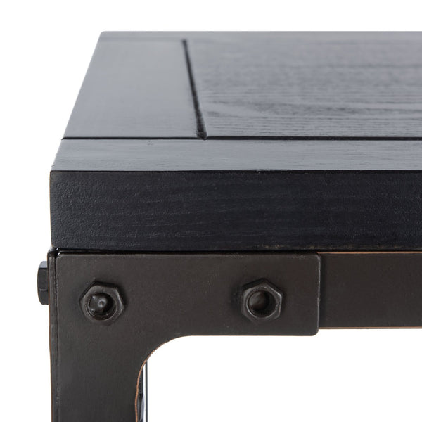 Safavieh Dinesh Industrial Console Table With Storage Shelf - Stylish Black Wood Top & Wicker Finish Design AMH6548A