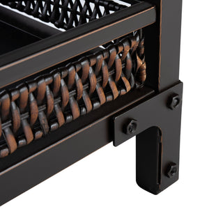 Safavieh Dinesh Industrial Console Table With Storage Shelf - Stylish Black Wood Top & Wicker Finish Design AMH6548A
