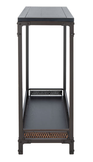 Safavieh Dinesh Industrial Console Table With Storage Shelf - Stylish Black Wood Top & Wicker Finish Design AMH6548A