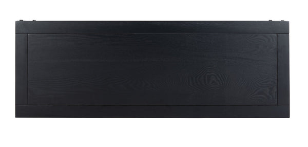 Safavieh Dinesh Industrial Console Table With Storage Shelf - Stylish Black Wood Top & Wicker Finish Design AMH6548A