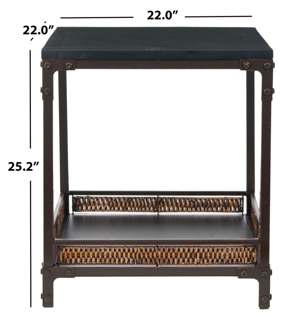 Safavieh Dinesh End Table With Wicker Storage Shelf - Stylish Black Wood & Dark Walnut Metal For Any Space AMH6549A