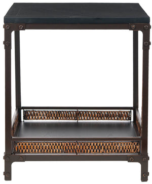 Safavieh Dinesh End Table With Wicker Storage Shelf - Stylish Black Wood & Dark Walnut Metal For Any Space AMH6549A