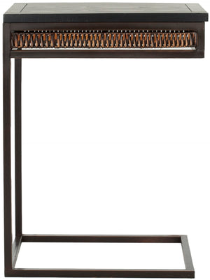 Safavieh Monica Oval End Table With Drawer - Modern Black Pine Top & Wicker Accents, Dark Walnut Frame AMH6554A