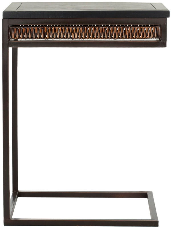 Safavieh Monica Oval End Table With Drawer - Modern Black Pine Top & Wicker Accents, Dark Walnut Frame AMH6554A