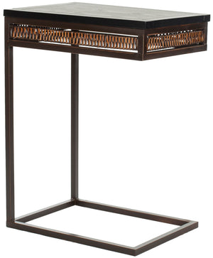 Safavieh Monica Oval End Table With Drawer - Modern Black Pine Top & Wicker Accents, Dark Walnut Frame AMH6554A