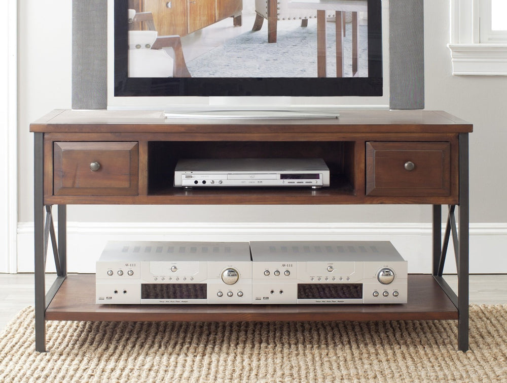 Safavieh Felicia Media Console - Dark Teak Finish, Stylish Storage, Compact Design For Any Living Space AMH6558A