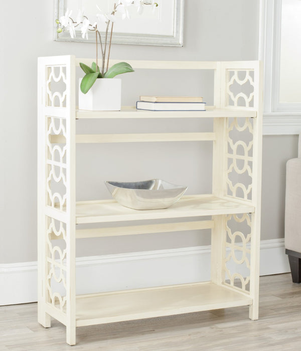 Safavieh Natalie 3-Tier Low Bookcase - Elegant Moroccan-Carved Shelves For Stylish Storage In Any Room Antique White AMH6565B