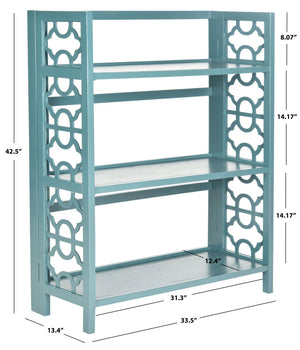 Safavieh Natalie 3-Tier Low Bookcase - Elegant Moroccan-Carved Shelves For Stylish Storage In Any Room Teal AMH6565D