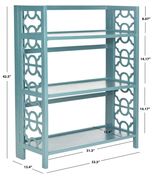 Safavieh Natalie 3-Tier Low Bookcase - Elegant Moroccan-Carved Shelves For Stylish Storage In Any Room Teal AMH6565D