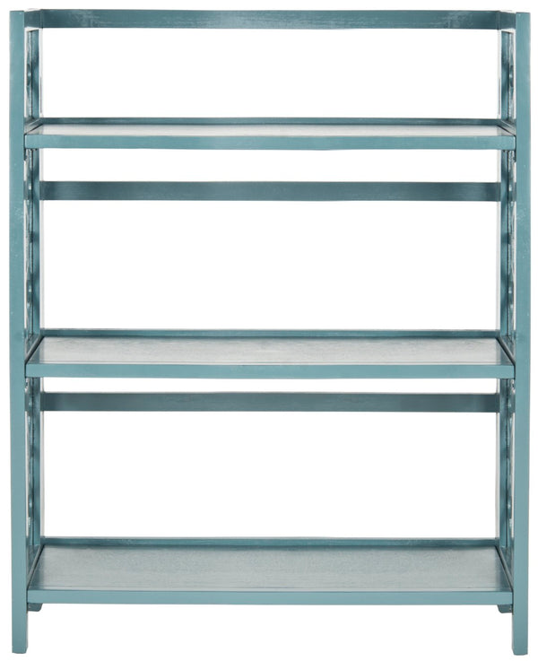 Safavieh Natalie 3-Tier Low Bookcase - Elegant Moroccan-Carved Shelves For Stylish Storage In Any Room Teal AMH6565D
