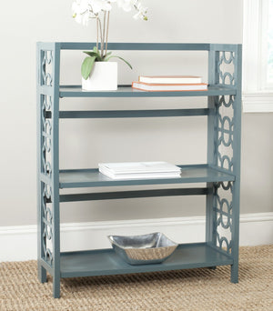 Safavieh Natalie 3-Tier Low Bookcase - Elegant Moroccan-Carved Shelves For Stylish Storage In Any Room Teal AMH6565D