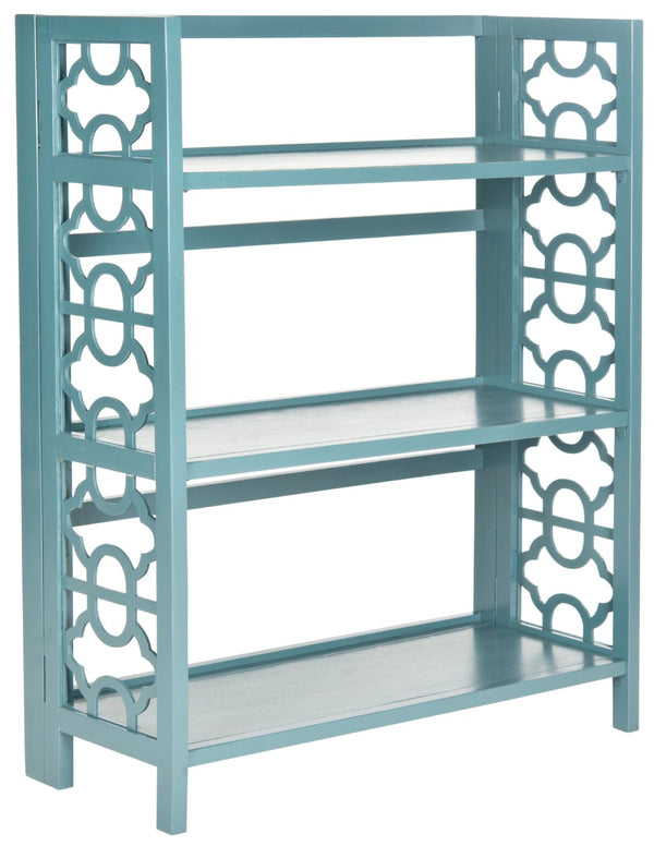 Safavieh Natalie 3-Tier Low Bookcase - Elegant Moroccan-Carved Shelves For Stylish Storage In Any Room Teal AMH6565D
