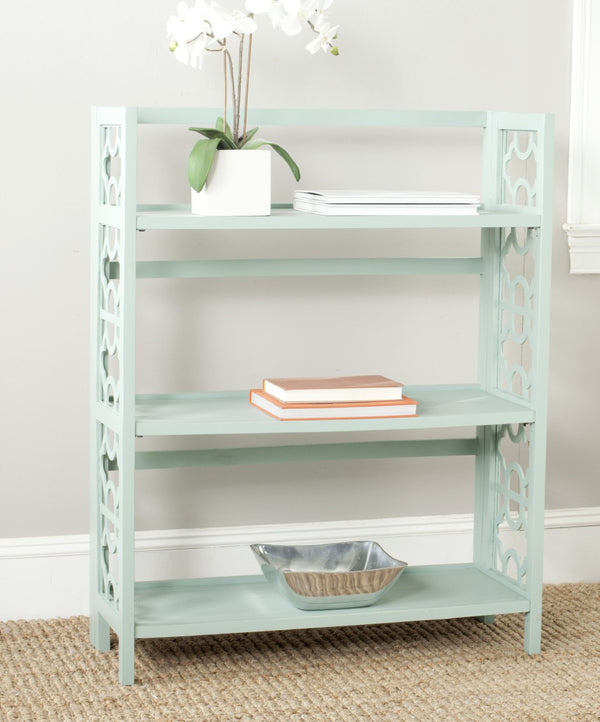 Safavieh Natalie 3-Tier Low Bookcase - Elegant Moroccan-Carved Shelves For Stylish Storage In Any Room Celadon AMH6565F