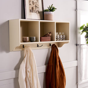 Safavieh Alice Wall Shelf With Open Storage And Hooks – Modern Entryway Organizer For Clutter-Free Living White AMH6566A