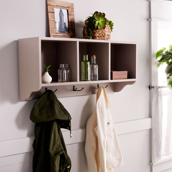 Safavieh Alice Wall Shelf With Open Storage And Hooks – Modern Entryway Organizer For Clutter-Free Living Grey AMH6566C