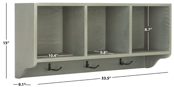 Safavieh Alice Wall Shelf With Open Storage And Hooks – Modern Entryway Organizer For Clutter-Free Living Ash Grey AMH6566K