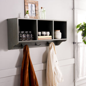 Safavieh Alice Wall Shelf With Open Storage And Hooks – Modern Entryway Organizer For Clutter-Free Living Ash Grey AMH6566K