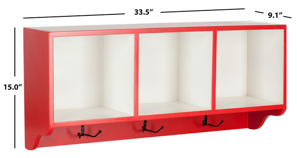 Safavieh Alice Wall Shelf With Open Storage And Hooks – Modern Entryway Organizer For Clutter-Free Living Red/White AMH6566N